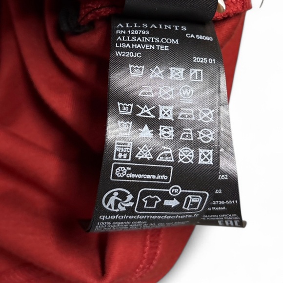AllSaints Lisa Haven Tee Red Organic Cotton T-Shirt Medium - Picture 4 of 7